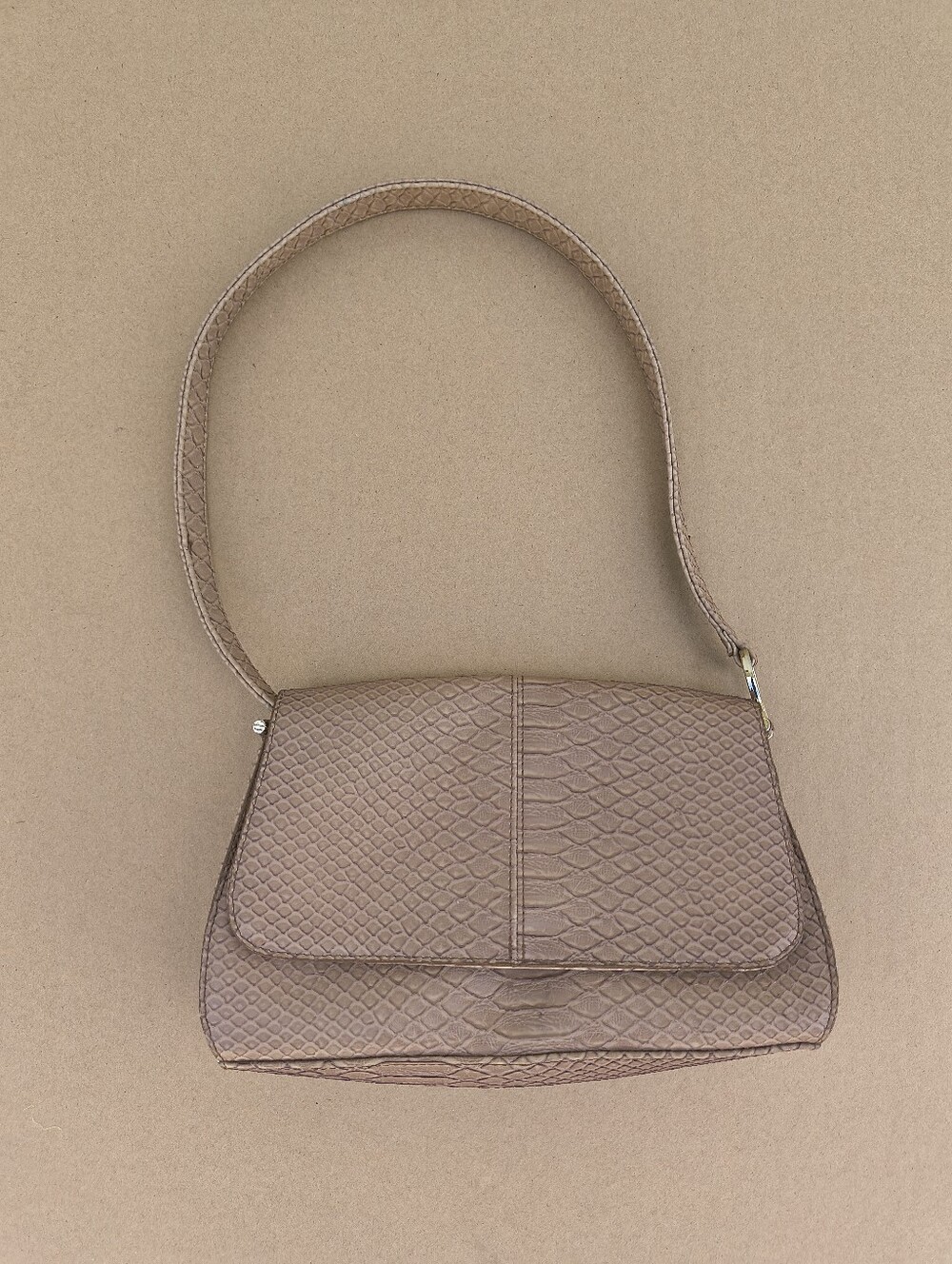 Classic Taupe Croc-Embossed Shoulder Bag